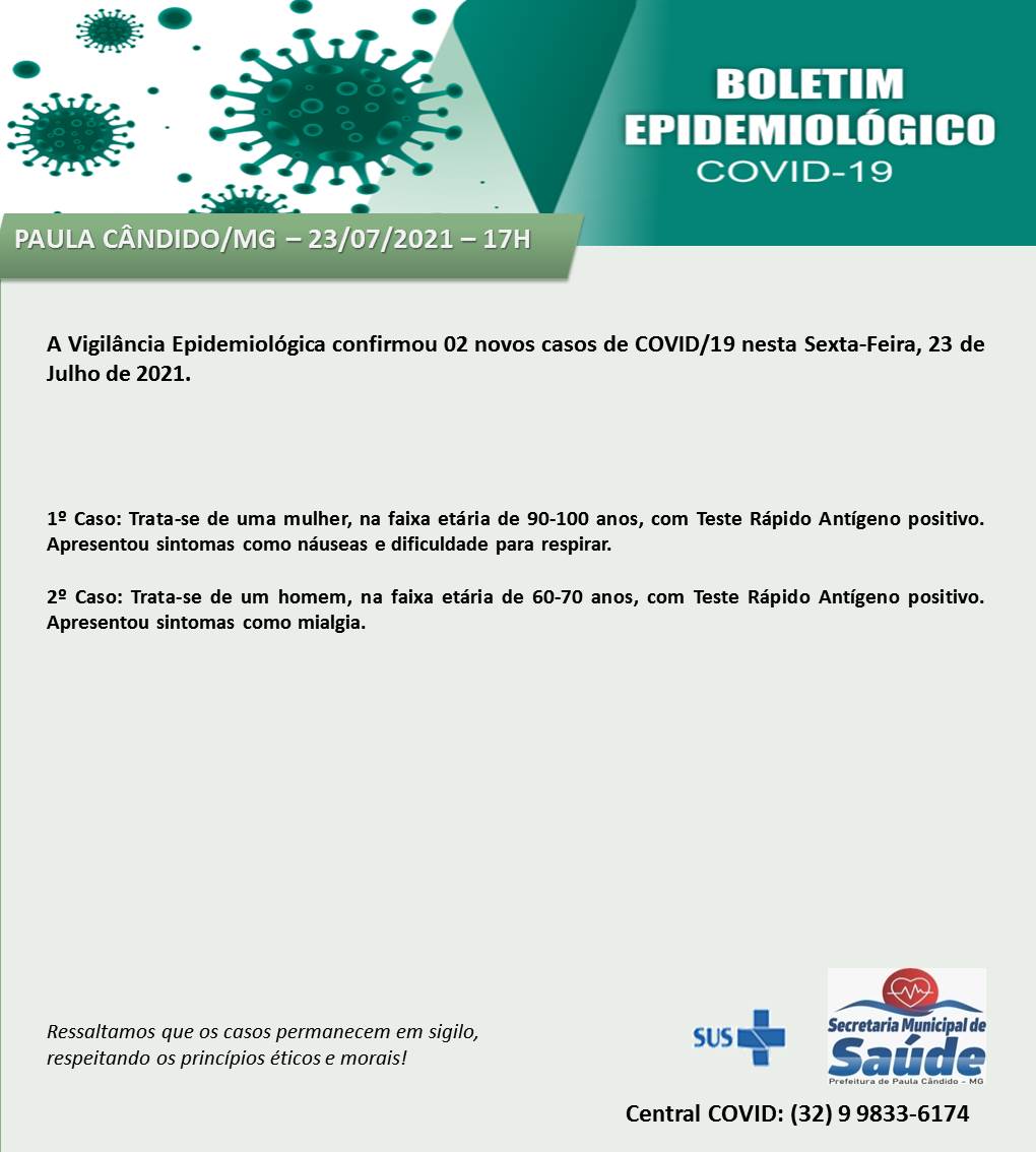 Notícias Prefeitura Municipal de Paula Cândido - Atualização Boletim Epidemiológico
