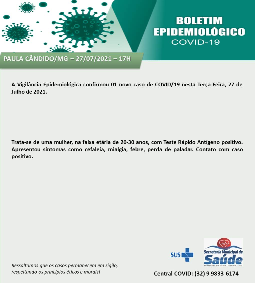 Notícias Prefeitura Municipal de Paula Cândido - Atualização Boletim Epidemiológico