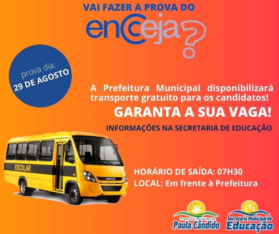 Notícias Prefeitura Municipal de Paula Cândido - Prefeitura disponibiliza ônibus para candidatos que prestam Encceja 